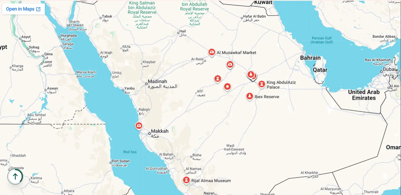 خريطة مواقع نجد للسفر والسياحة